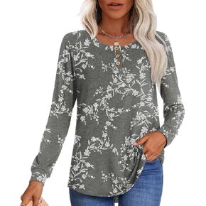 Anymeet Womens Henley Tops Long Sleeve Shirts 2024 Tunic Fall Fashion Blouses for Leggings
