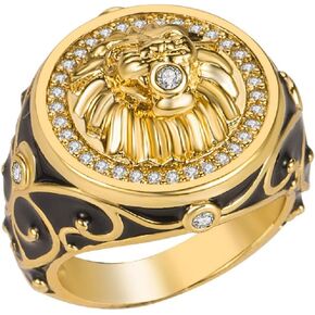 18K Yellow Gold Plated Lion Head Ring for Men,Gothic Roaring Lion Cubic Zirconia 3D Animal Kingdom Ring,Gift for Men Father Friend (US Size 13)