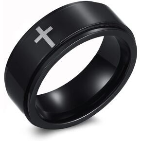 8MM Stainless Steel Cross Christian Ring Classic Plain Spinner Wedding Band for Men Women