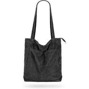 Women Corduroy Tote Bag, Large Capacity Shoulder Handbag Zipper Pocket, Casual Handbag for Work, Travel