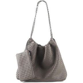 Drawstring Bag for Women Leather Tote Large Capacity Travel Handbag and Purse Foldable Handmade Woven Shoulder Bag in Kuwait