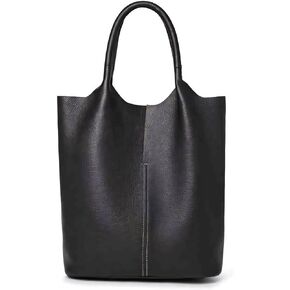 Women's Genuine Leather Tote Bag with Removable Zippered Pouch, Soft Cowhide, Stylish Everyday Shoulder Bag