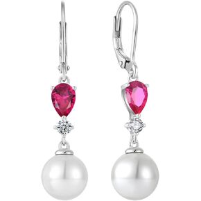 Pearl Dangle Earrings for Women 925 Sterling Silver Dangling Pearl Birthstone Cubic Zirconia Drop Leverback Earring Jewelry