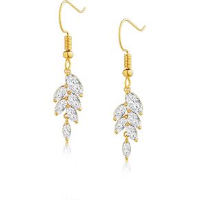 CHESKY Cubic Zirconia Dangle Drop Earrings for Women, Trendy Gold Wedding Earrings 14K Gold Plated Hypoallergenic Simulated Diamond Earring Dainty Prom Party Jewelry for Bridal Bridesmaid