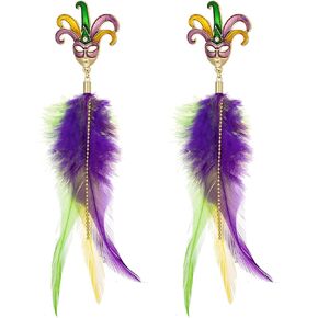 AnotherKiss Mardi Gras Earrings, Colorful Feather Earrings for Women, Holiday Earrings Carnival Birthday Party Jewelry