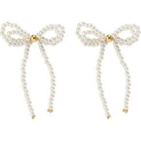 Pearl Bow Drop Earrings for Women,Small Gold Pearl Dangle Tassel Earrings Jewelry for Gifts Party,Vintage Boho Bowknot Studs Earrings