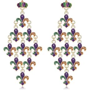 BVGA Mardi Gras Earrings for Women Multi Layers Glitter Mask Fleur De Lis Crown Drop Dangle Earrings Mardi Gras Jewelry Accessories for Fat Tuesday Celebration Carnival Parade Party