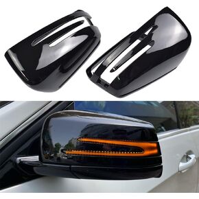 Hacreyatu 1 Pair Black Rearview Mirror Cover Left Right Side Mirror Covers Caps for Mercedes Benz W204 W176 W246 W212 W221 C117 X204 X156 (bright black)