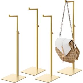 4 Pack Gold Purse Display Stands Adjustable Height Handbag Display Stand Stainless Steel Metal Bag Display Rack Hanging Bag Stand Holder for Table Home Boutique Retail Closet