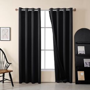 Blackout Curtains for Bedroom Grommet Thermal Insulated Room Darkening Curtains with Black Liner, Set of 2 Panels, Dark Green, 52x63 Inch