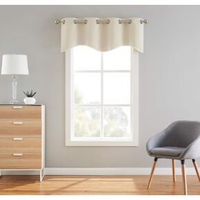 LinenZone 1 Scalloped Valance Curtain Panel - Premium Grommet Blackout Drape - 54 inch Wide x 18 Inches Long - Solid Thermal Insulated Draperies (Nicole Scallop 54 x 18, Ivory)