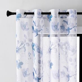 Floral Curtains for Living Room,Semi Sheer Curtains Light and Breathable for Living Bedroom,Patterned Botanical Natural 63 inches Length,Grommet Top Set of 2 Panels, Blue