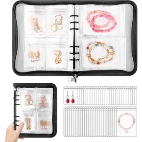 Transparent Jewelry Organizer Book Set with Pockets, Clear Earring Holder Bags for Travel, Upgraded Zipper