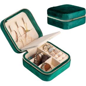 Plush Velvet Small Jewelry Box,Mini Travel Jewelry Case,Travel Jewelry Box for Girls Women,Jewelry Storage Box for Rings Earrings Necklace(Pink)