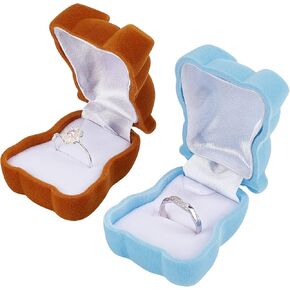 GORGECRAFT 2PCS Bear Ring Box Plastic Flocking Jewelry Trinket Box Simple Ring Storage Box for Proposal Ring Wedding Ceremony Engagement Christmas or Special Occasions (Brown/Blue)