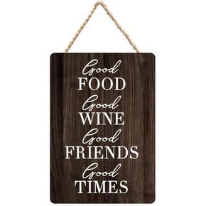 Home Wall Decor Signs, Good Friends Good Wine Good Times Rustic Wooden Living Room Hanging Decorations,Plaque Wood Signs Room Home Kitchen Farmhouse Decor 12" X 6"