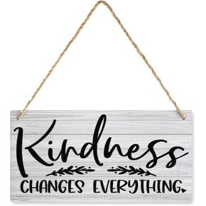 fzu Hanging Wood Sign Home Decorative Kindness Changes Everything Wooden Sign, Rustic Home Decor Sign, Hanging Printed Wooden Plaque Decor, Rustic Farmhouse Kitchen Wall Decor Sign 12" X 6"