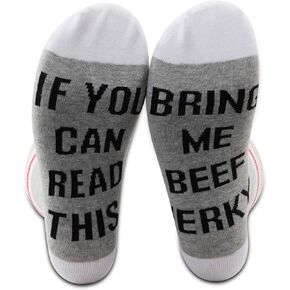 PXTIDY 2 Pairs Funny Beef Jerky Socks Beef Jerky Lovers If You Can Read This Bring Me Beef Jerky Novelty Socks