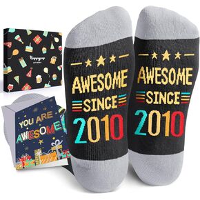 HAPPYPOP 15 Year Old Birthday Gifts Ideas for Boys - Socks for Kids Age 15, 2010 Birthday Gifts for Teenager Girls, Happy Birthday Gift Box with Greeting Card