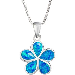 925 Sterling Silver Opal Hawaiian Plumeria Flower Necklace Pendant with 18" Box Chain, Nickel-Free Hypoallergenic for Sensitive Skin, Gift Box Included