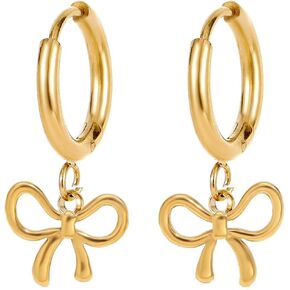 Bow Hoop Earrings for Women Gold Bow Earrings Bowknot Dangle Earrings Trendy Bow Huggie Hoop Earrings Dainty Gold Ribbon Bow Tie Earrings Wedding Prom Party Jewelry Valentine Gifts