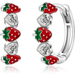 Strawberry Earrings Red Strawberry Earrings for Women Sterling Silver Huggie Hoop Picnic Fruit Strawberries Gift