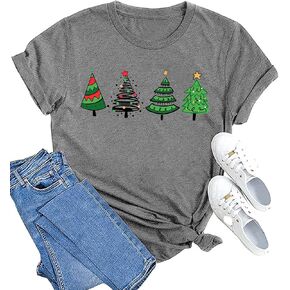 MAIHUN Merry Christmas Shirts for Women Leopard Plaid Christmas Trees Shirt Xmas Holiday Tee Tops