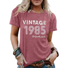 Vintage 1985 Shirt for Women 40th Birthday Gifts Letter Print Original Parts Tops Casual Short Sleeve Party Tee