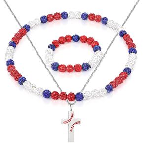 Baseball Necklace for Women Rhinestone Baseball Bracelets Inspired Baseball Beaded Necklace Set Unisex Bling Baseball Choker Necklaces Jewelry Gift for Men Baseballer