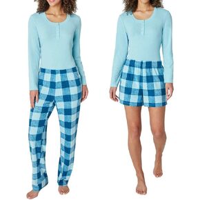 Eddie Bauer Women's 3-Piece Waffle Knit Pajama Set (Blue, XX-Large)