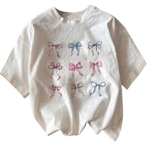 Women's Plus Size Bow Knot Print Tee Graphic Round Neck Short Sleeve T Shirt Oversize Casual Tops