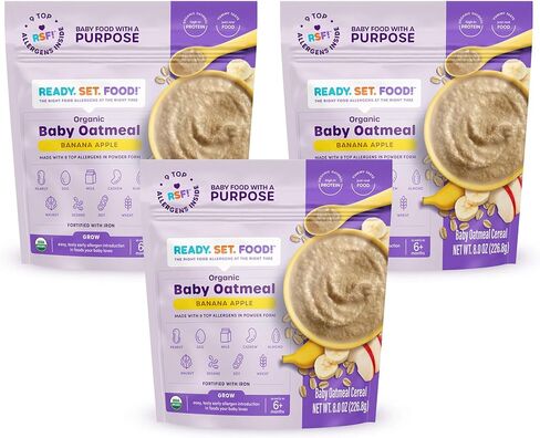 Ready. Set. Food! Organic Baby Oatmeal Cereal | Original, Peanut Butter & Daniel Tiger PB Strawberry Variety Pack | Organic Baby Food with Top Allergens: Peanut, Egg, Milk, Cashew, Almond, Walnut, Sesame, Soy & Wheat | Unsweetened, Iron Fortified in Saudi Arabia