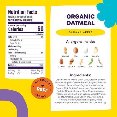 Ready. Set. Food! Organic Baby Oatmeal Cereal | Original, Peanut Butter & Daniel Tiger PB Strawberry Variety Pack | Organic Baby Food with Top Allergens: Peanut, Egg, Milk, Cashew, Almond, Walnut, Sesame, Soy & Wheat | Unsweetened, Iron Fortified in Saudi Arabia
