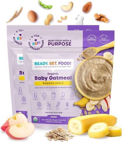 Ready. Set. Food! Organic Baby Oatmeal Cereal | Original, Peanut Butter & Daniel Tiger PB Strawberry Variety Pack | Organic Baby Food with Top Allergens: Peanut, Egg, Milk, Cashew, Almond, Walnut, Sesame, Soy & Wheat | Unsweetened, Iron Fortified in Saudi Arabia