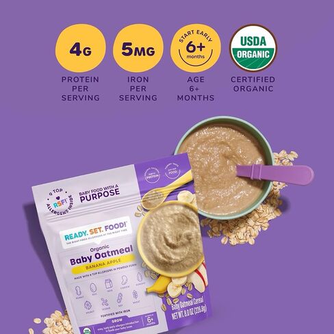 Ready. Set. Food! Organic Baby Oatmeal Cereal | Original, Peanut Butter & Daniel Tiger PB Strawberry Variety Pack | Organic Baby Food with Top Allergens: Peanut, Egg, Milk, Cashew, Almond, Walnut, Sesame, Soy & Wheat | Unsweetened, Iron Fortified in Saudi Arabia