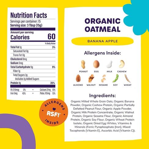 Ready. Set. Food! Organic Baby Oatmeal Cereal | Original, Peanut Butter & Daniel Tiger PB Strawberry Variety Pack | Organic Baby Food with Top Allergens: Peanut, Egg, Milk, Cashew, Almond, Walnut, Sesame, Soy & Wheat | Unsweetened, Iron Fortified in Saudi Arabia