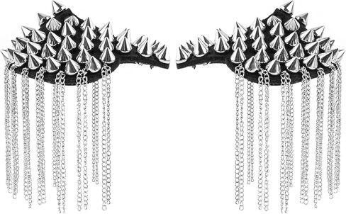 AUEAR, 1 Pair Rivet Shoulder Epaulets Tassel Chain Fashion Metal Epaulettes Badge for Men and Women (Silver) in Saudi Arabia