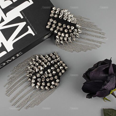AUEAR, 1 Pair Rivet Shoulder Epaulets Tassel Chain Fashion Metal Epaulettes Badge for Men and Women (Silver) in Saudi Arabia