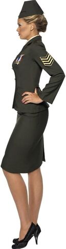 سترة تنورة نسائية من Smiffys في زمن الحرب مع قبعة وقميص وسام ورباط أمامي، أخضر، 2X in Kuwait