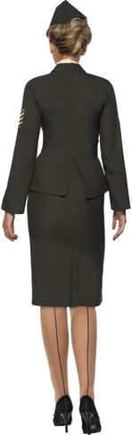 سترة تنورة نسائية من Smiffys في زمن الحرب مع قبعة وقميص وسام ورباط أمامي، أخضر، 2X in Kuwait