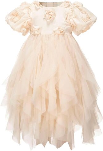 TSUKISHIRO Floral Rose Flower Girls Dress, Toddler Tutu Dress, Tulle, Short Sleeve, for Wedding, Special Occasion Dresses in Saudi Arabia