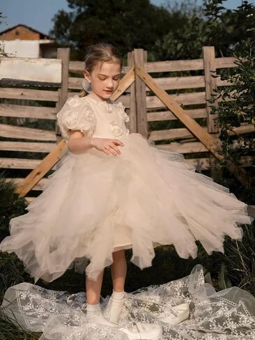 TSUKISHIRO Floral Rose Flower Girls Dress, Toddler Tutu Dress, Tulle, Short Sleeve, for Wedding, Special Occasion Dresses in Saudi Arabia