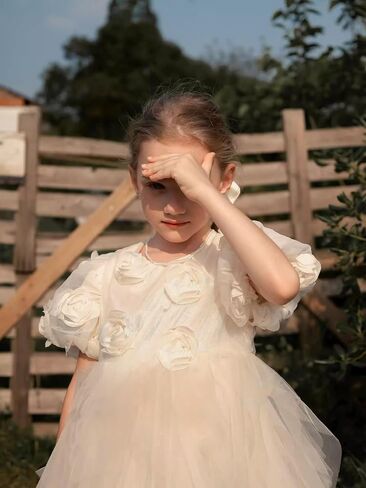 TSUKISHIRO Floral Rose Flower Girls Dress, Toddler Tutu Dress, Tulle, Short Sleeve, for Wedding, Special Occasion Dresses in Saudi Arabia