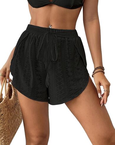 Bsubseach Swim Cover Up Shorts for Women Hollow Out Split Beach Shorts Drawstring Cover Up Bottom Bikini Shorts in Kuwait