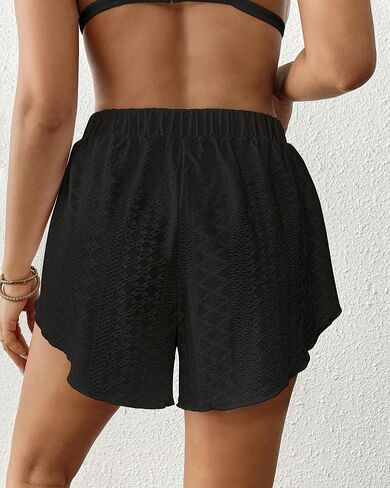 Bsubseach Swim Cover Up Shorts for Women Hollow Out Split Beach Shorts Drawstring Cover Up Bottom Bikini Shorts in Kuwait