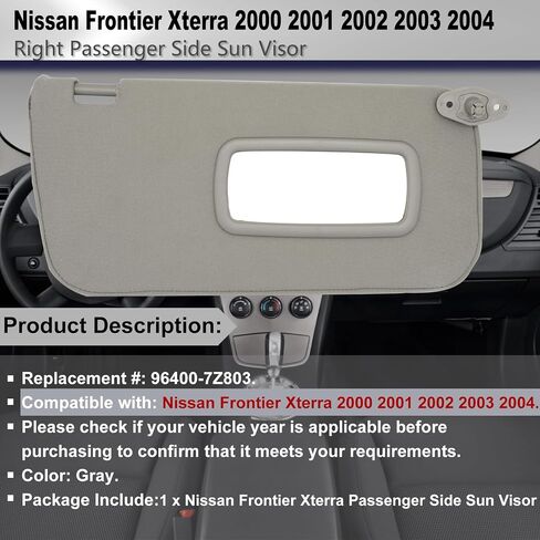 Left Driver Side Sun Visor Compatible with Nissan Frontier Xterra 2000-2004 Sun Shade Replacement 96401-7Z803 Color: Gray in Saudi Arabia