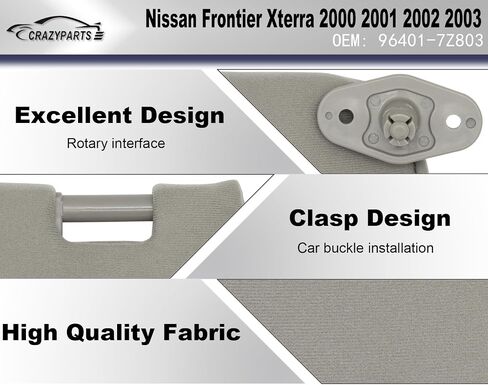 Left Driver Side Sun Visor Compatible with Nissan Frontier Xterra 2000-2004 Sun Shade Replacement 96401-7Z803 Color: Gray in Saudi Arabia