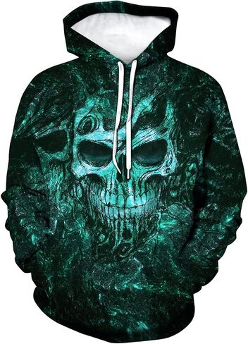 Mens Skull 3D Graphic Print Hoodie Sweatshirts Pullover Tops with Pocket in Kuwait