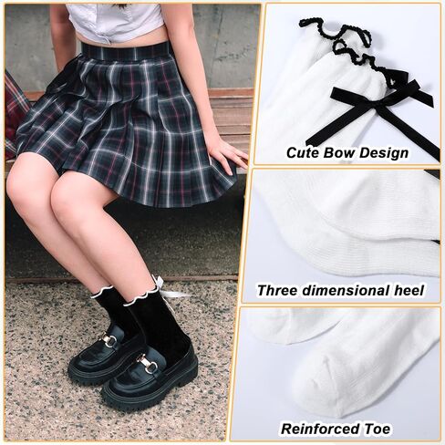 4 Pairs Bow Socks Women, Ruffle Casual Crew Socks Frilly Socks with Bows White Ruffle Ankle Socks Breathable Cotton Cute Socks in Saudi Arabia