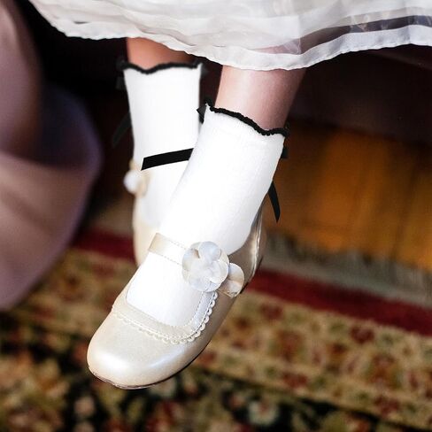 4 Pairs Bow Socks Women, Ruffle Casual Crew Socks Frilly Socks with Bows White Ruffle Ankle Socks Breathable Cotton Cute Socks in Saudi Arabia